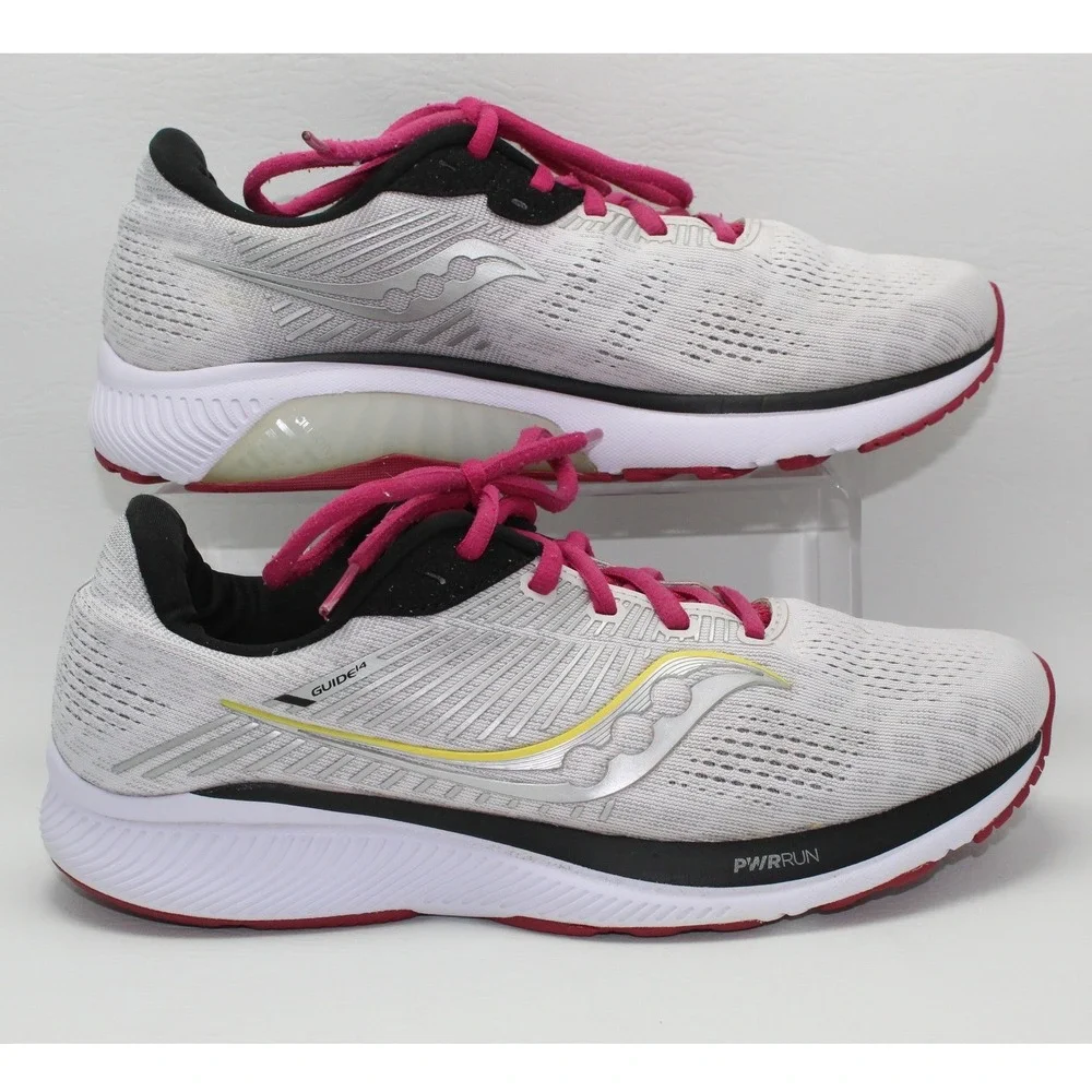 Saucony Guide 14 Womens 9 Running Shoes White Silver Pink S10654-55 Stability